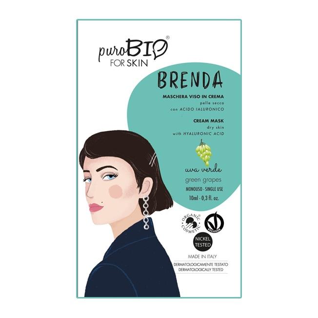 Brenda<br /> Maschera viso Uva Verde in crema<br /> per Pelle Secca<br /> con<br /> Acido Ialuronico - PuroBio Cosmetics